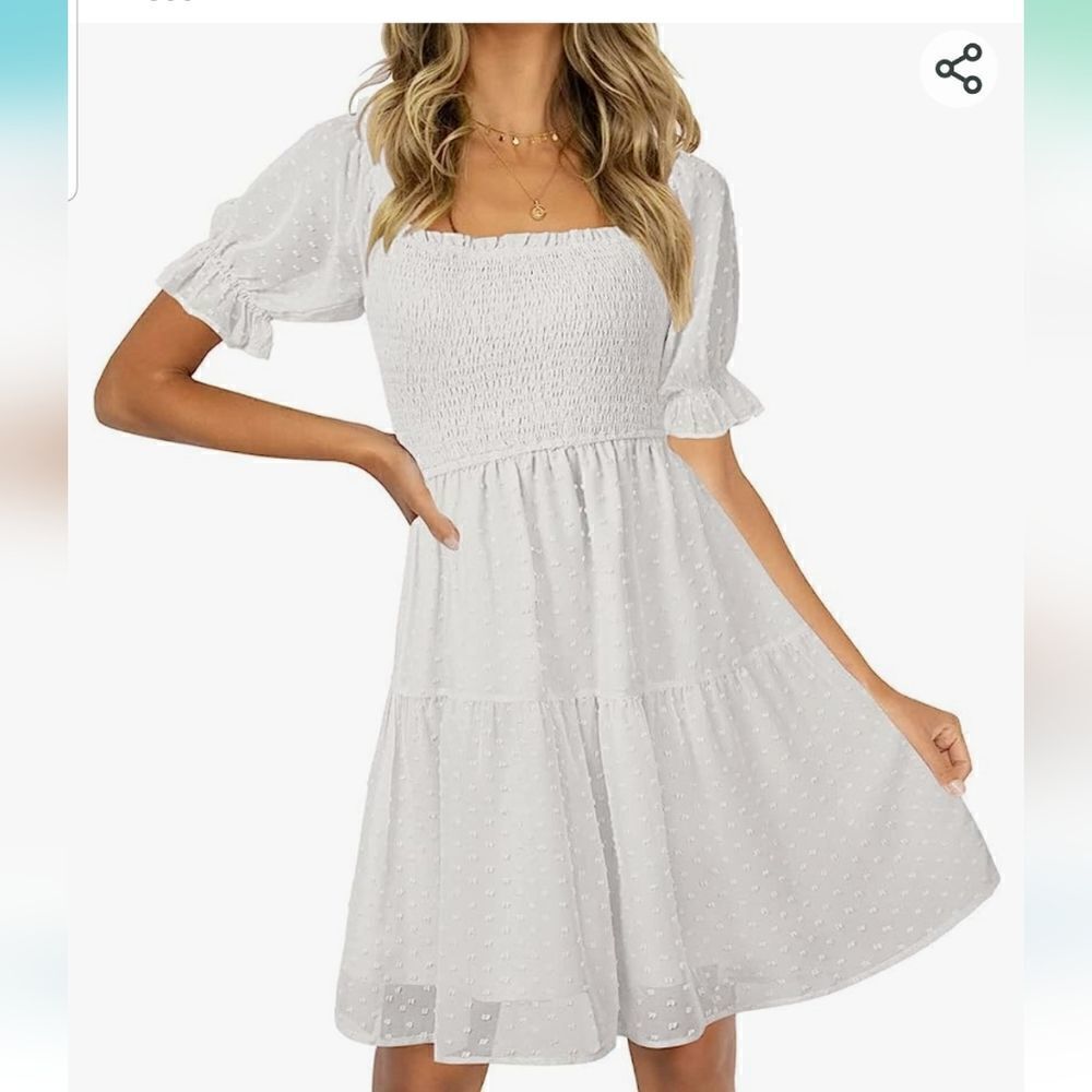 TECREW Womens Square Neck Puff Sleeve Mini Dress Small NWT